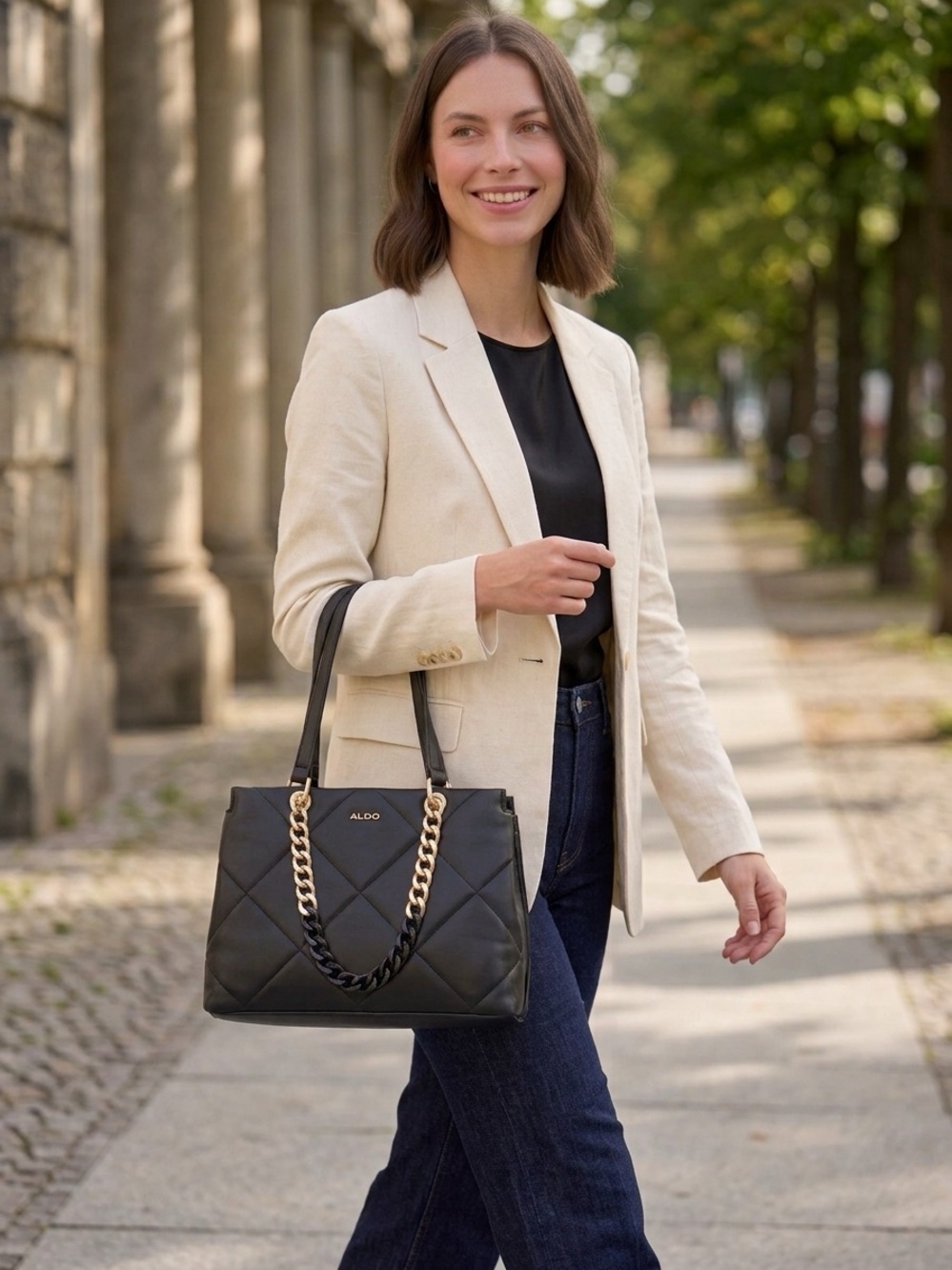 ALDO Quilted Chain Tote in Black